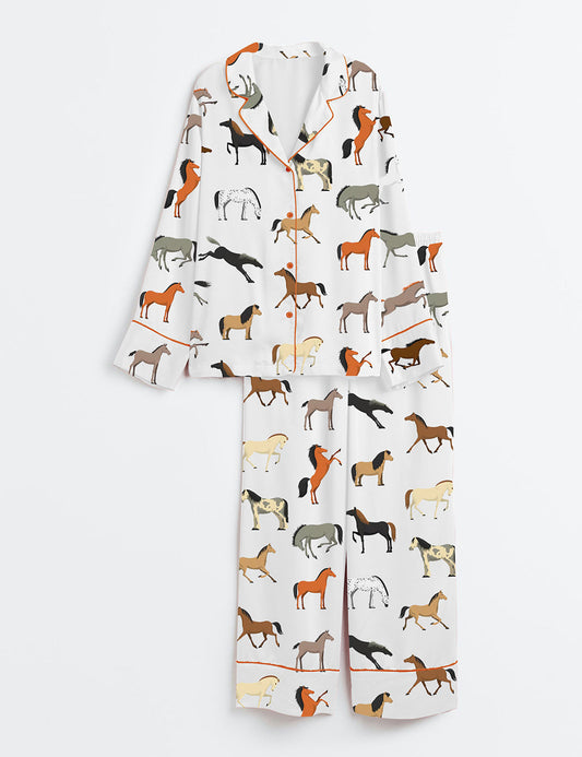 Women's Horse Long Sleeve Satin Pajama Set