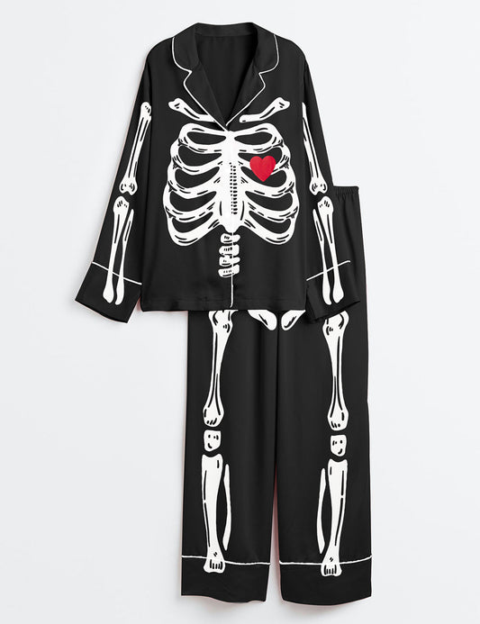 Women's Black Skeleton Long Sleeve Pajama Set