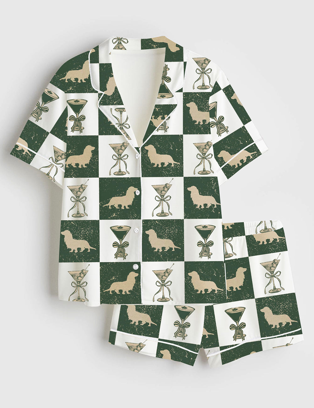 Women’s Long Haired Dachshund Weenies And Martinis Bachelorette Dog Bach Weenies & Tinis Doxie Short Sleeve Satin Pajama Set