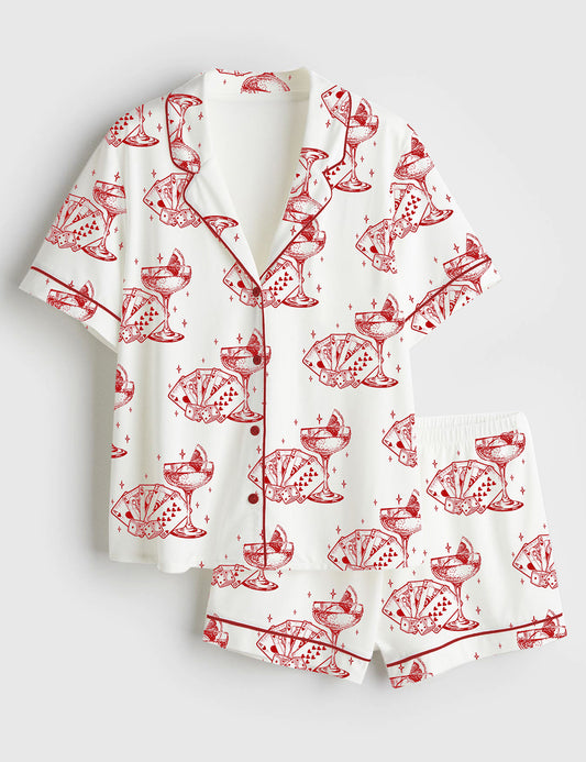 Women’s Bachelorette Party Casino Theme Bachelorette Las Vegas Bach Party Short Sleeve Satin Pajama Set