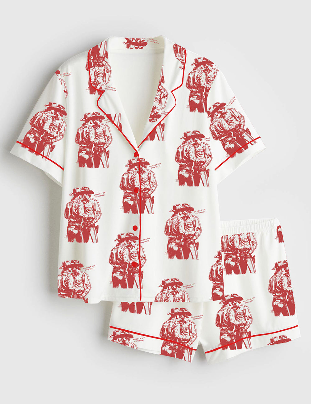 Women’s Gay Cowboy Howdy Cowboys Lgbtq Pride Print Short Sleeve Satin Pajama Set