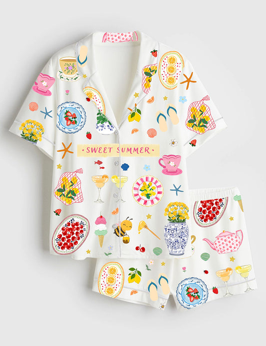 Women’s Sweet Summer Short Sleeve Satin Pajama Set