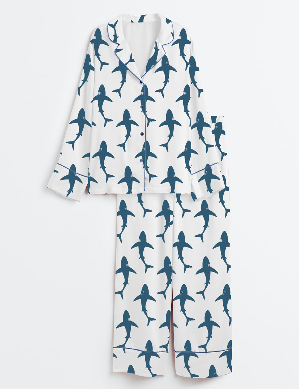 Women’s Whale Shark Ocean Animal Respect The Locals Ocean Shark Lover Print Long Sleeve Satin Pajama Set