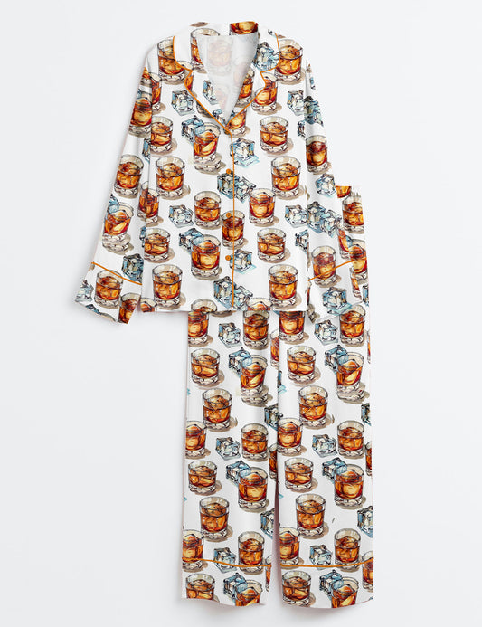 Women’s Bourbon Whiskey Alcohol Long Sleeve Satin Pajama Set