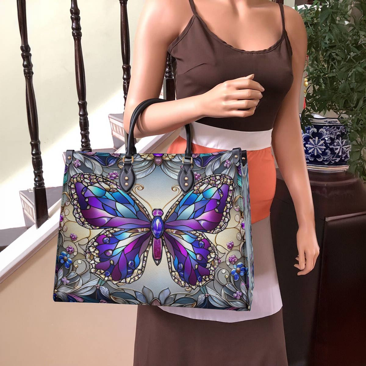 Leather Bag Mosaic Butterfly