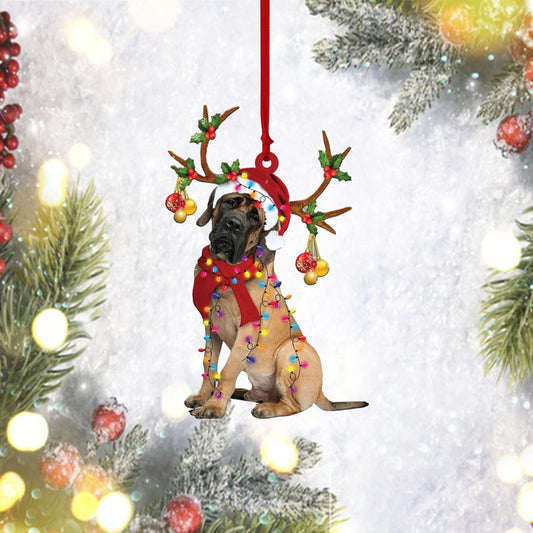 English Mastiff Christmas Reindeer Flat Ornament, Dog Lover Gifts, Christmas Tree Ornament, Home Decor Plastic Ornament, Pet Lovers Gift, Ornament Decoration, Ornament Christmas - TeeZworldVN