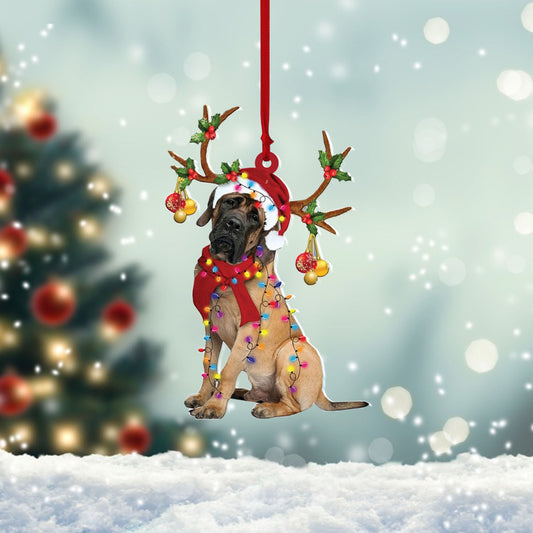 English Mastiff Christmas Reindeer Flat Ornament, Dog Lover Gifts, Christmas Tree Ornament, Home Decor Plastic Ornament, Pet Lovers Gift, Ornament Decoration, Ornament Christmas - TeeZworldVN