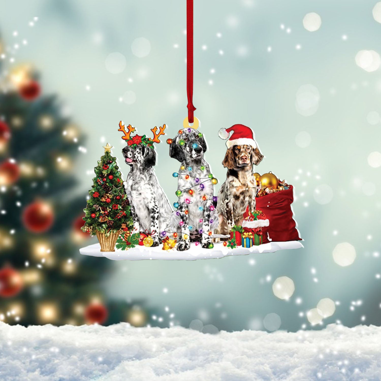 English Setter-Christmas Dog Friends Hanging Christmas Plastic Hanging Ornament, Ornament Decoration, Ornament Christmas - TeeZworldVN