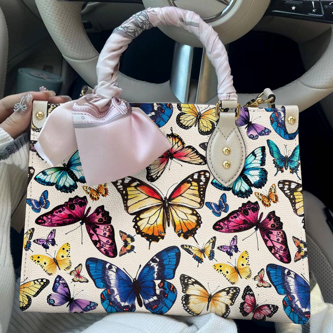 Leather Bag Colorful Butterflies
