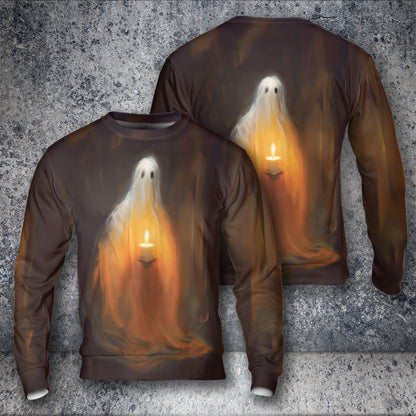 3D Geist hält eine Kerze T-Shirt Hoodie Bekleidung, Hoodie für Halloween, Halloween als Geschenk, Halloween Hoodie, Sweatshirt Halloween