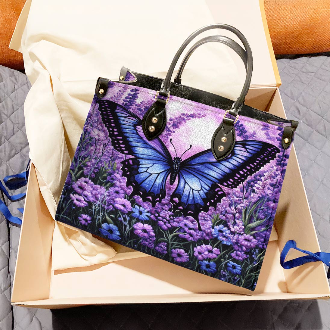 Butterfly Leather Bag Lavender Flight