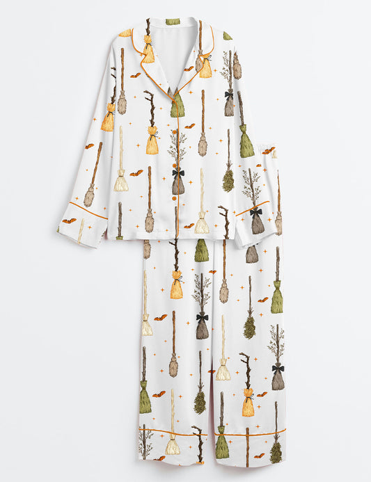 Women’s Retro A Girl’s Gotta Have Options Halloween Witches Long Sleeve Satin Pajama Set