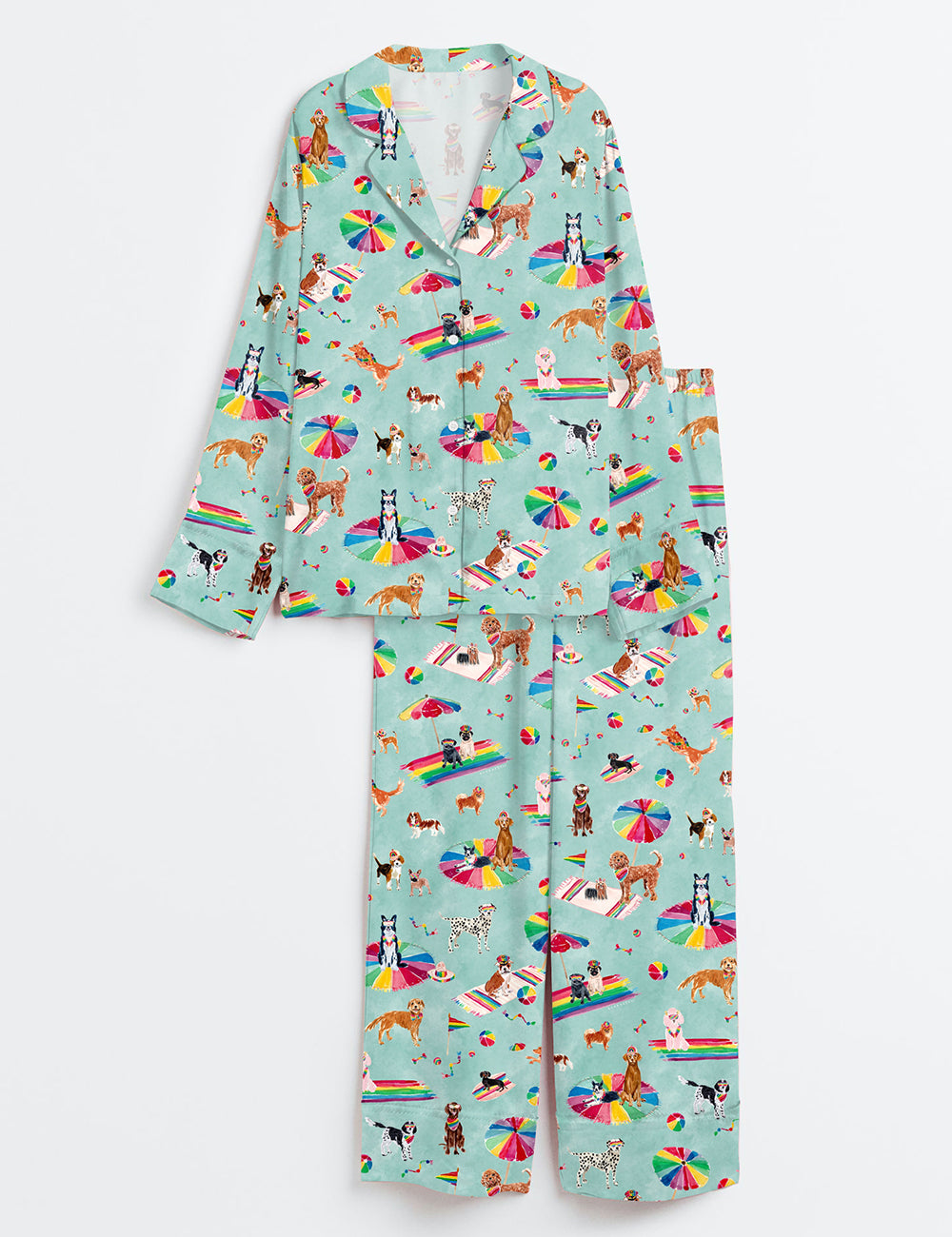 Women’s Rainbow Pride Summer Beach Dog Long Sleeve Satin Pajama Set