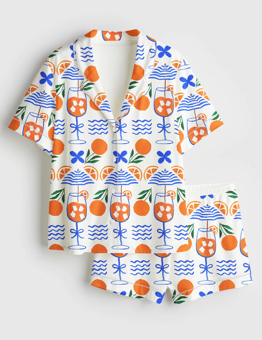 Women’s Looking Forward To An Aperol Spritz On A Summer Beach Short Sleeve Satin Pajama Set