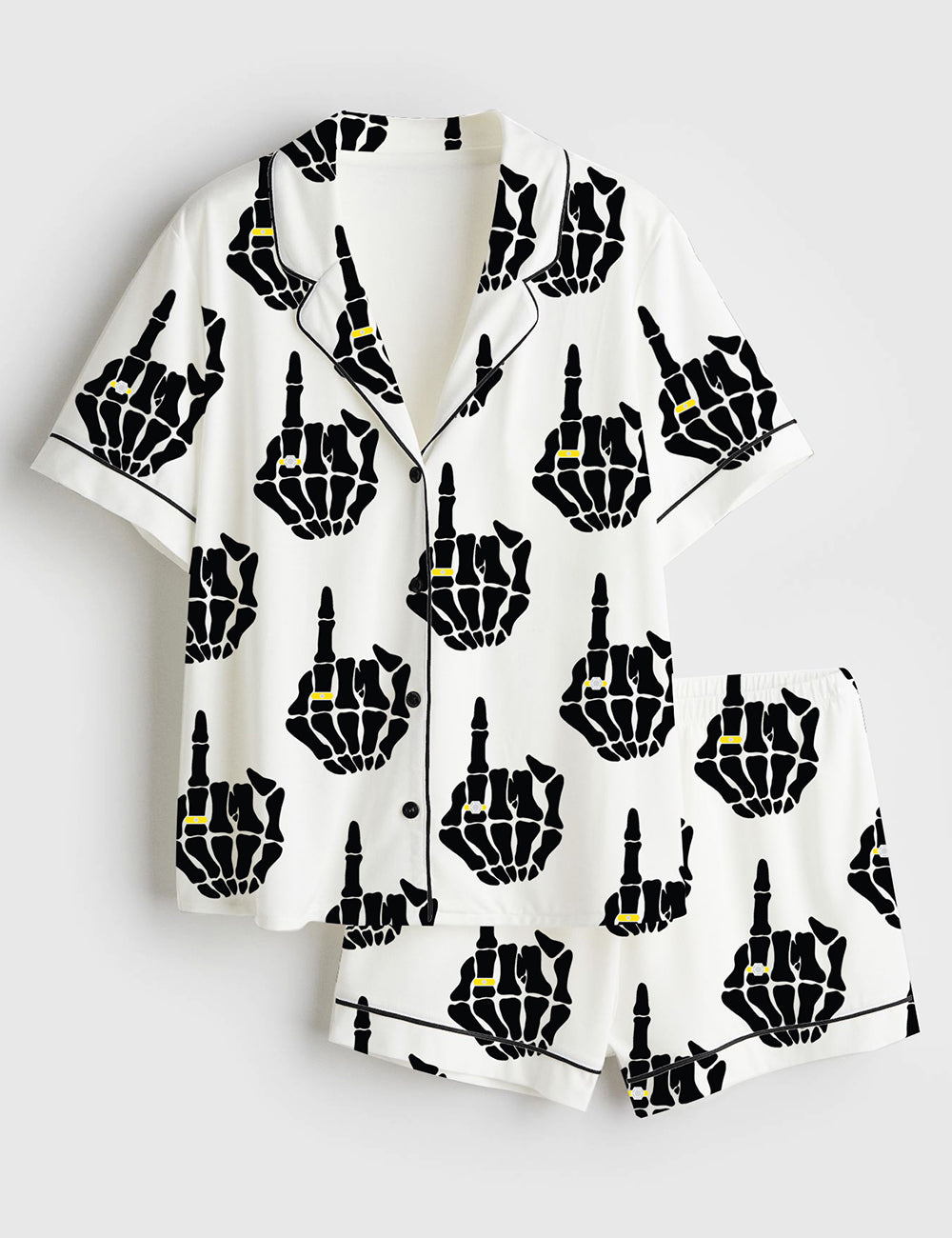 Women’s Bride Skeleton Halloween Wedding Short Sleeve Satin Pajama Set