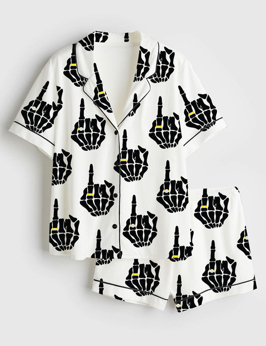 Women’s Bride Skeleton Halloween Wedding Short Sleeve Satin Pajama Set