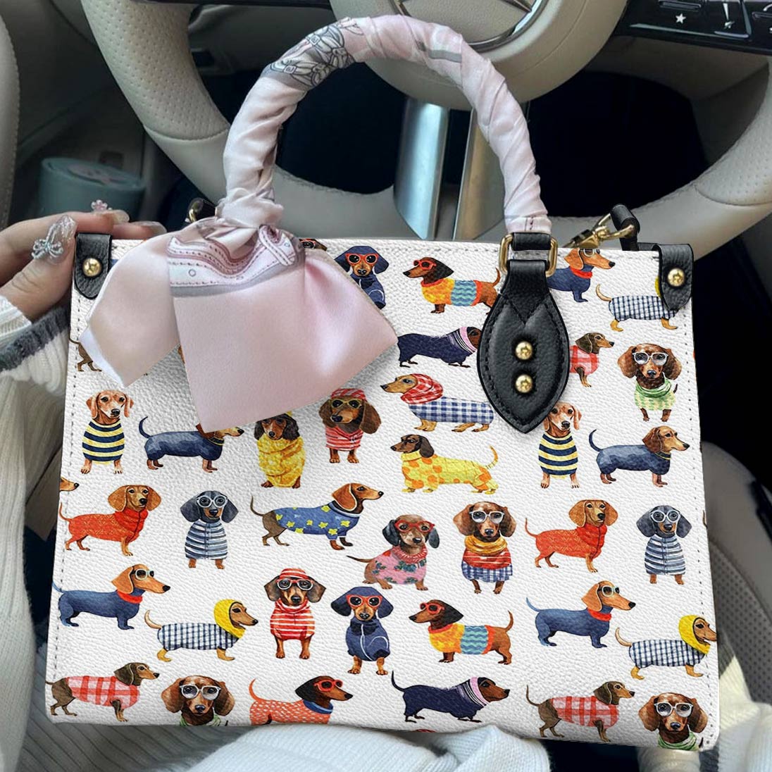 Leather Bag Dashing Dachshunds