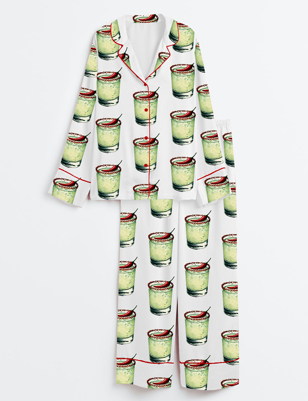 Women’s Chili Martini Cocktail Whiskey Long Sleeve Satin Pajama Set