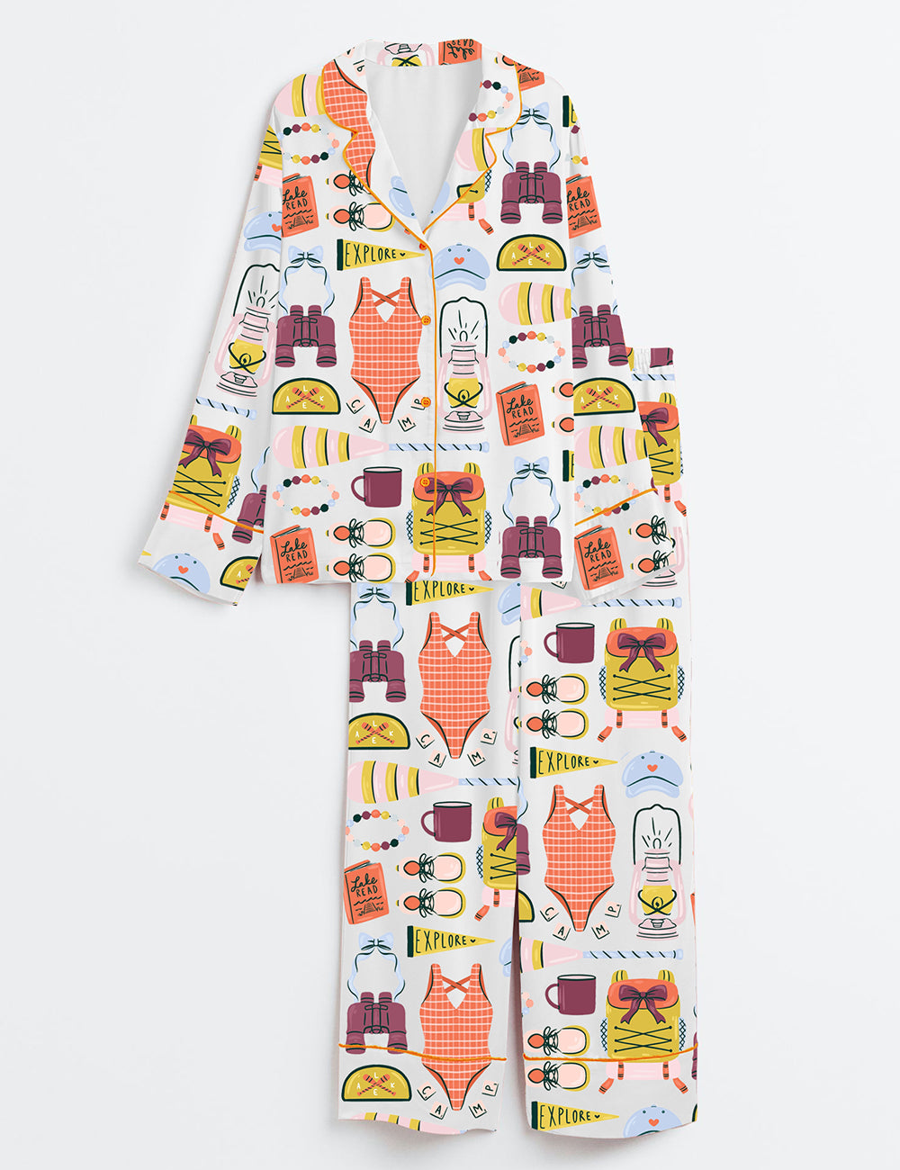 Women’s Summer Camp Long Sleeve Satin Pajama Set