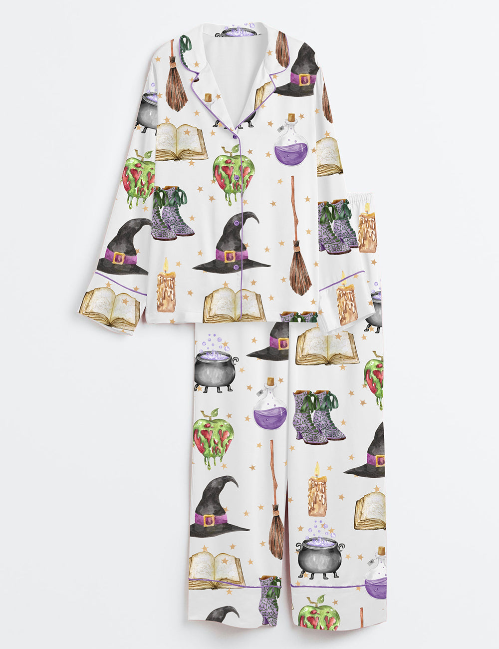 Women’s Coquette Halloween Spooky Season Witchy Long Sleeve Satin Pajama Set