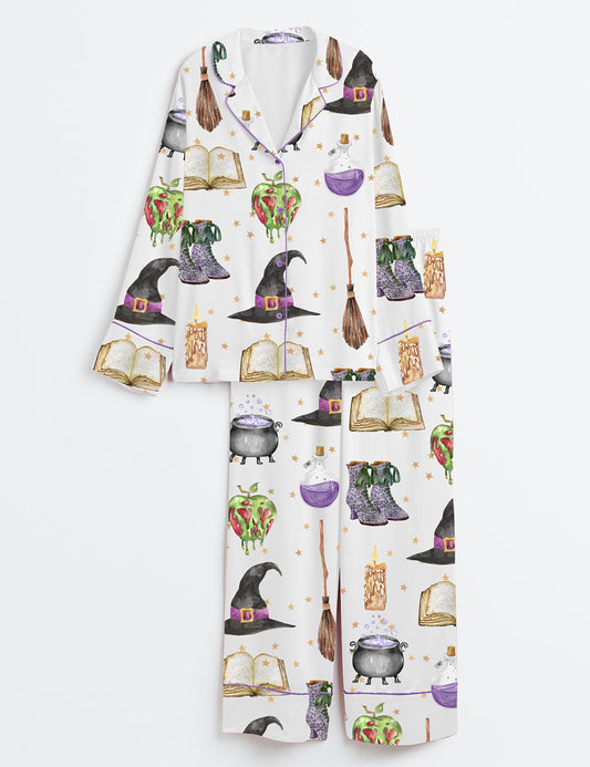 Women’s Coquette Halloween Spooky Season Witchy Long Sleeve Satin Pajama Set