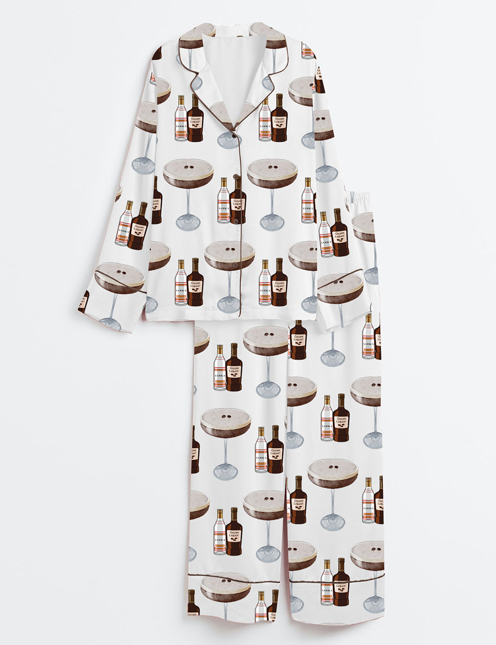 Women's Espresso Martini Cocktail Bar Long Sleeve Satin Pajama Set