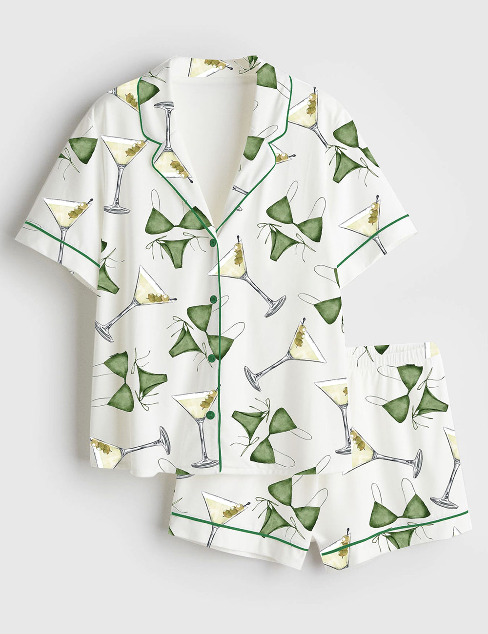 Women’s Bikinis And Martinis Cocktail Bachelorette Party Birthday Short Sleeve Satin Pajama Set