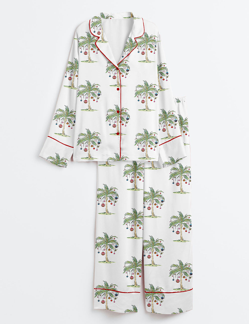 Women’s Tropical Christmas Aloha Holiday Beach Santa In July Hawaiian Print Long Sleeve Satin Pajama Set