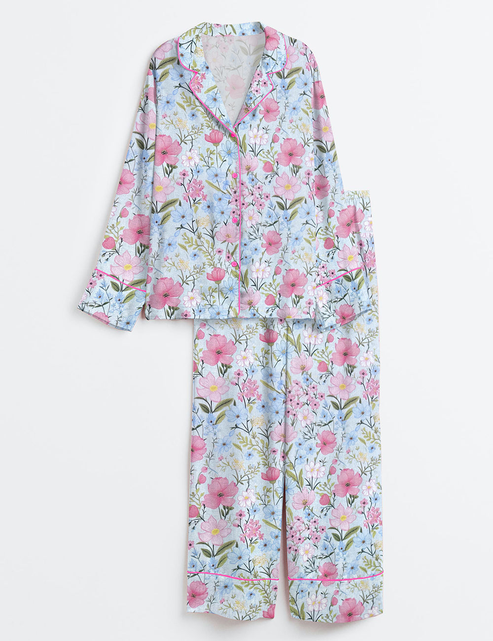 Women’s Flower Garden Long Sleeve Satin Pajama Set