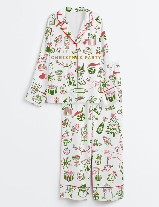 Women’s Christmas Party Long Sleeve Satin Pajama Set