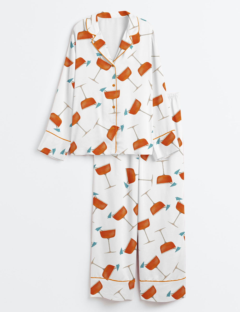 Women’s Paper Plane Cocktail Long Sleeve Satin Pajama Set