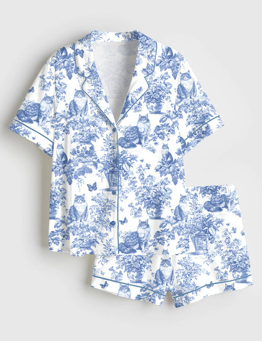 Women’s Maine Coon Cat Cat Lover Short Sleeve Satin Pajama Set