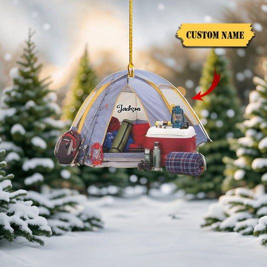 Family Camping Tent Ornament Travel Trailer Camping Christmas Ornament Family Ornaments for Christmas Tree Camping Xmas Ornament Acrylic Shaped Flat Ornaments, Ornament Decoration, Ornament For Gift, Ornament Christmas