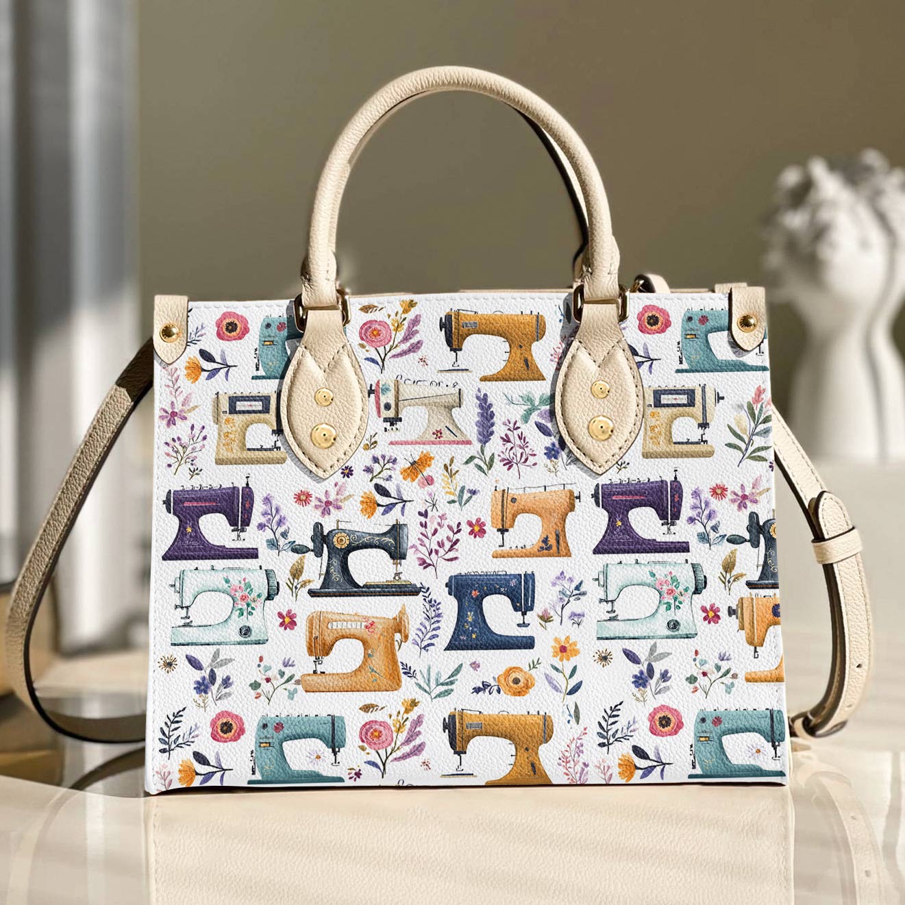 Leather Bag Floral Sewing Machines