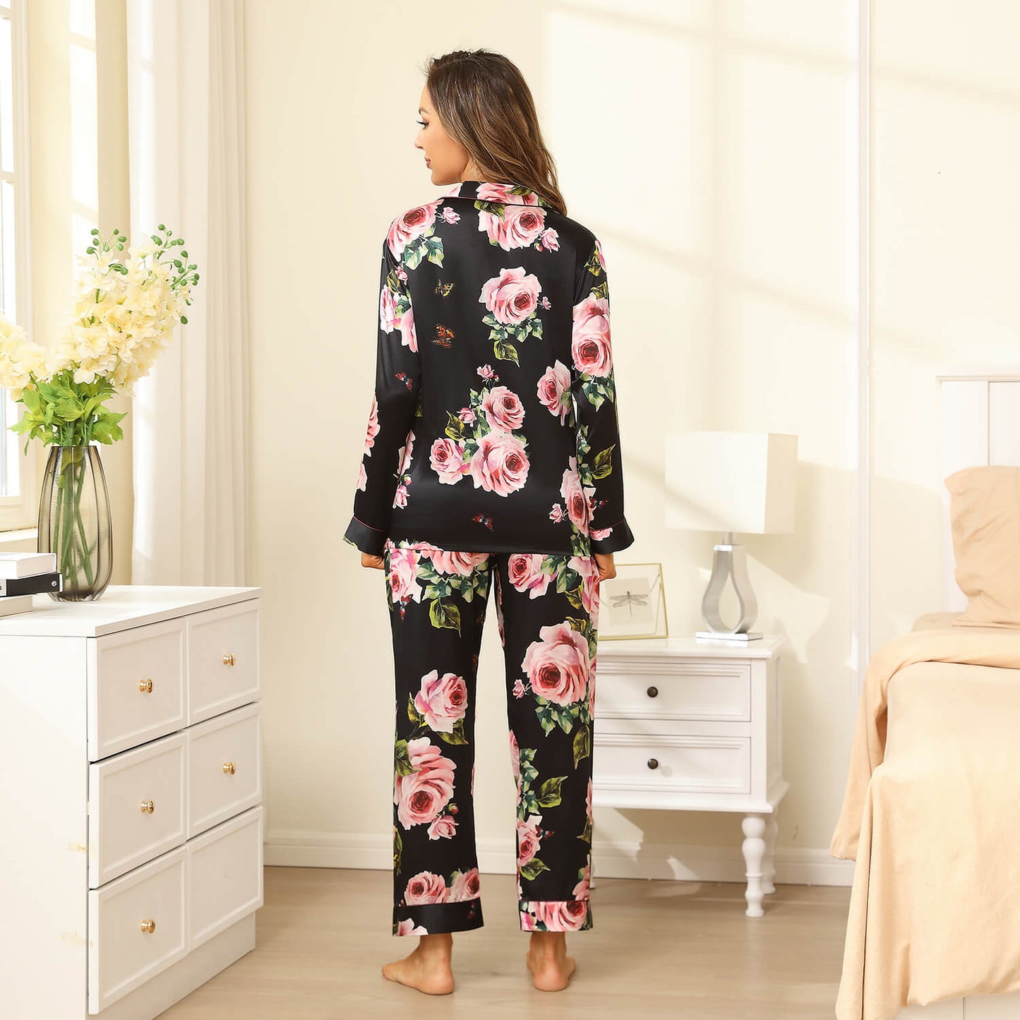 Floral Silk Pajama Set For Women Printed pure Silk nightwear