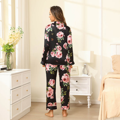 Floral Silk Pajama Set For Women Printed pure Silk nightwear