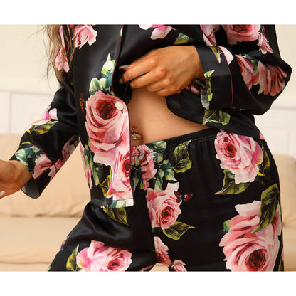Floral Silk Pajama Set For Women Printed pure Silk nightwear