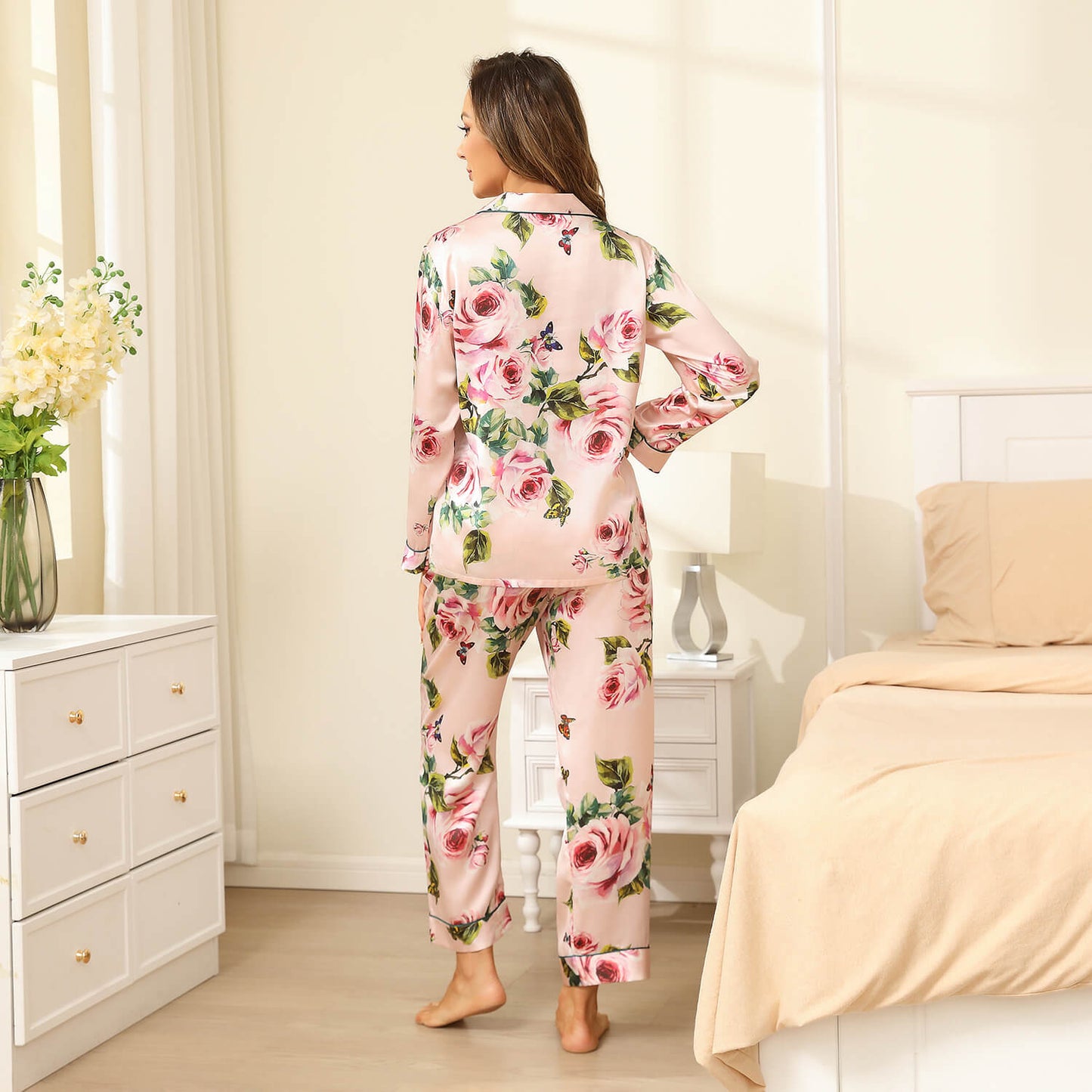 Floral Silk Pajama Set For Women Printed pure Silk nightwear