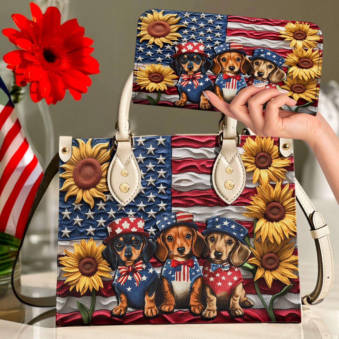 Dachshund Leather Bag Doxies for America