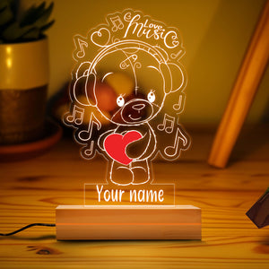 Custom Name Bear Night Light, Gift New Baby, Gift for Birthday, Gift for Child, Personalized Music Baby Night Light, Gift For Music Lovers,