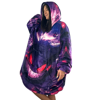 Gengar Oversized Blanket Hoodie – Glow-Inspired Sherpa Hoodie for Adults & Kids