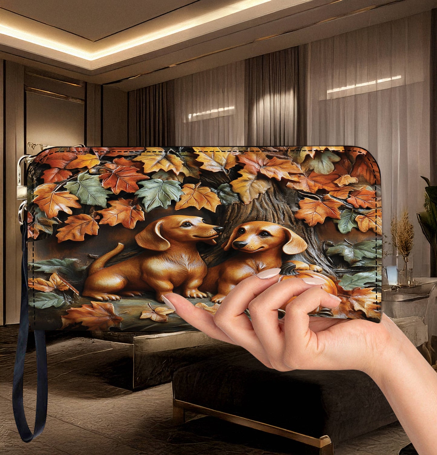 Dachshund Leather Bag Autumn Tails