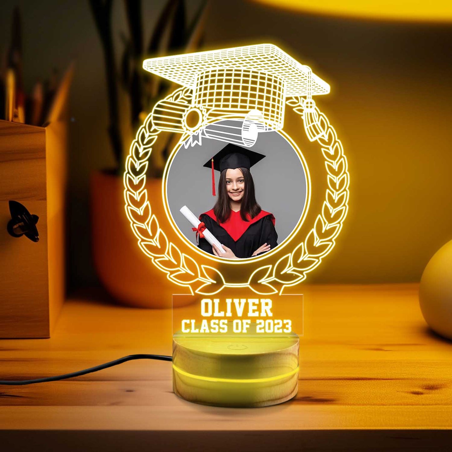 Personalized Photo Lamp Night Light, Custom Grad Gifts, Personalized Gifts, Bedroom Night Light, Class of 2023 Gift, PhD Graduation Gift
