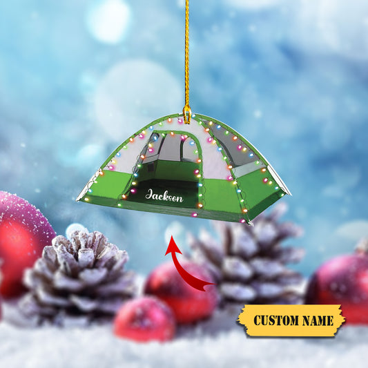 Green Camping Tent Ornament Travel Trailer Camping Christmas Ornament Family Ornaments for Christmas Tree Camping Xmas Ornament Acrylic Shaped Flat Ornaments, Ornament Decoration, Ornament For Gift, Ornament Christmas