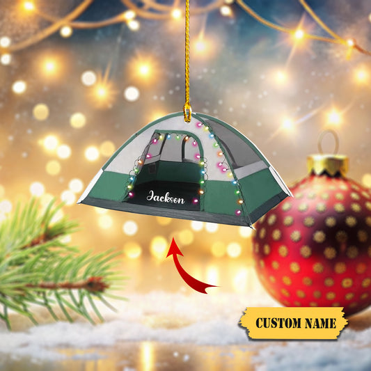 Green Camping Tent Ornament Travel Trailer Camping Christmas Ornament Family Ornaments for Christmas Tree Camping Xmas Ornament Acrylic Shaped Flat Ornaments, Ornament Decoration, Ornament For Gift, Ornament Christmas