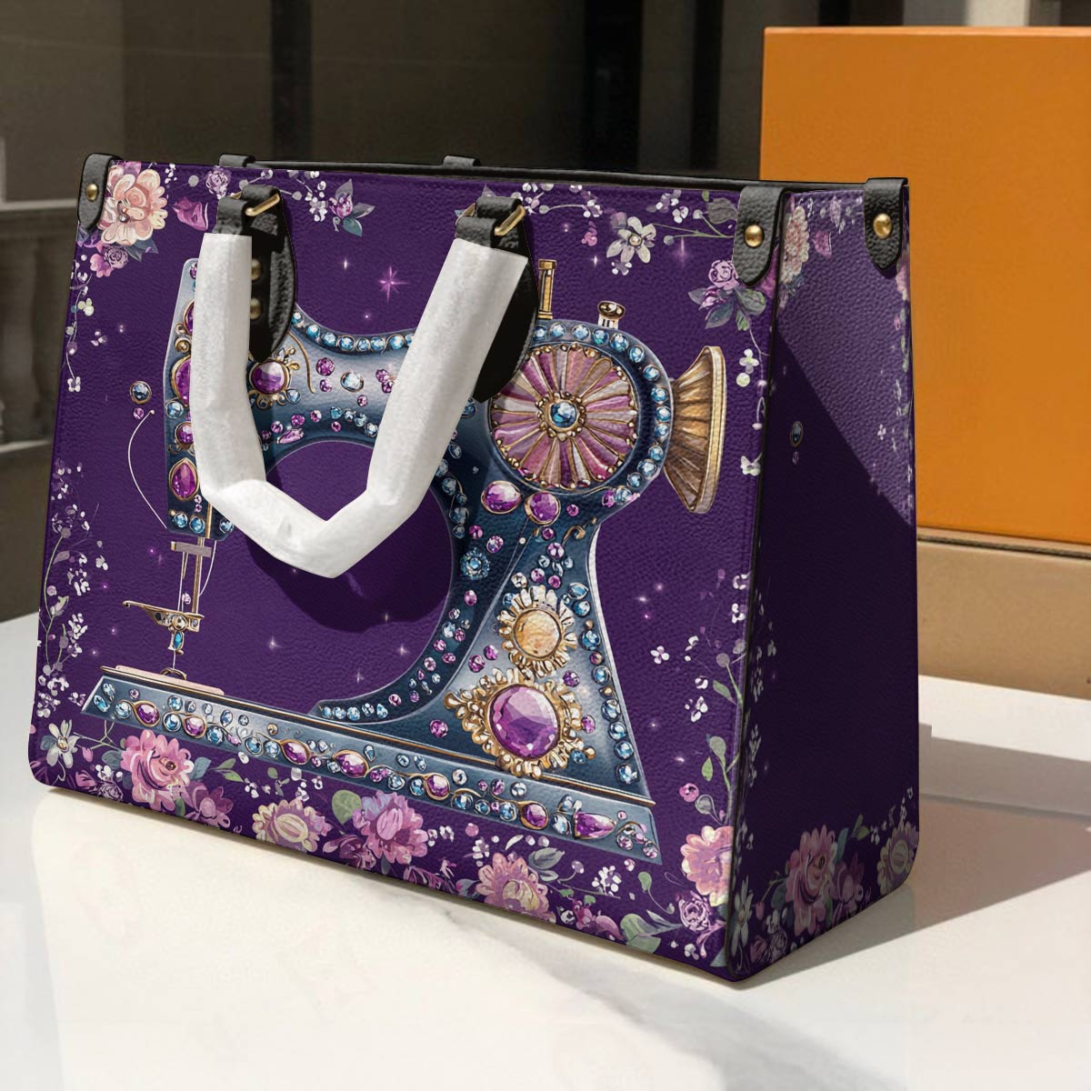 Sewing Leather Bag Purple Spark