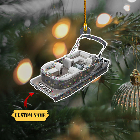 Grey Pontoon - Custom Shaped Flat Ornament, pontoon boat ornament, Ornament Decoration, Ornament For Gift, Ornament Christmas