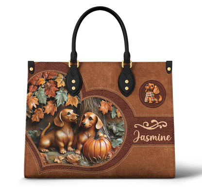 Personalized Dachshund Leather Bag Fall In Love