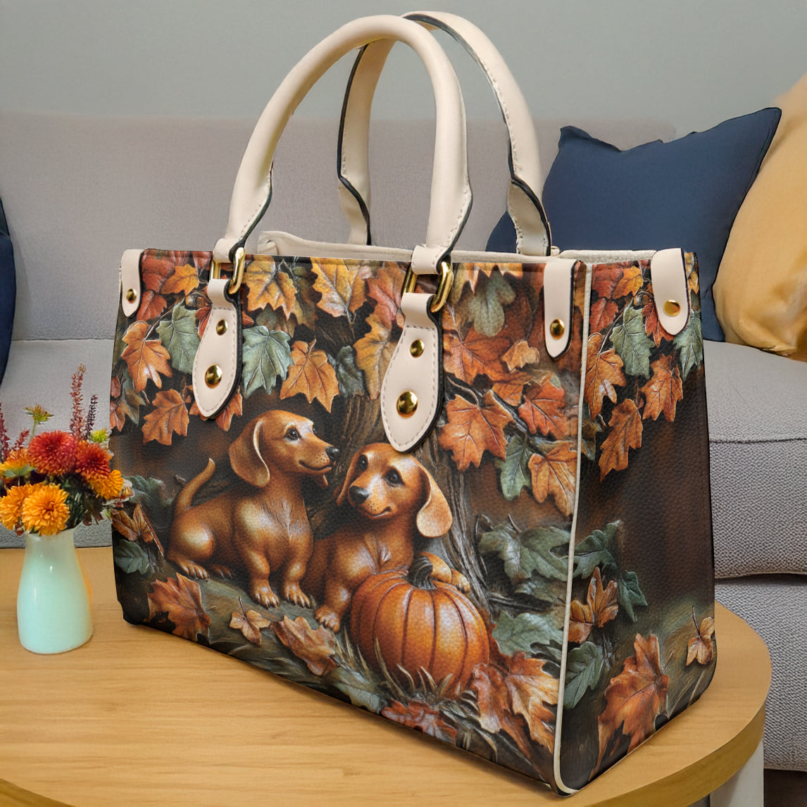 Dachshund Leather Bag Autumn Tails