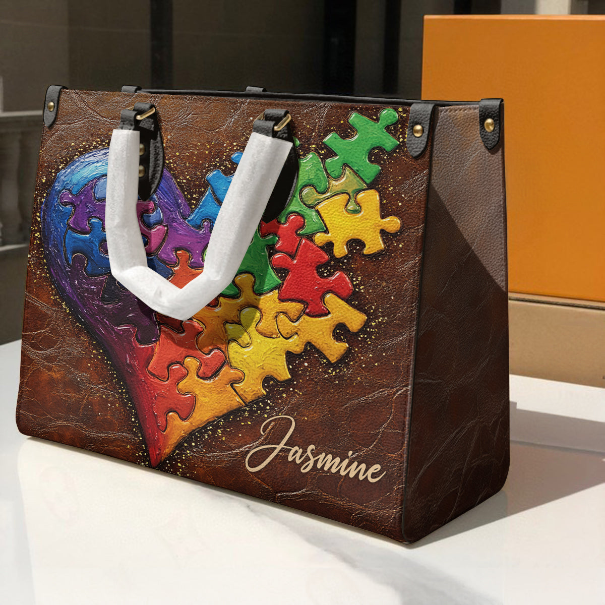 Personalized Autism Leather Bag In My Heart